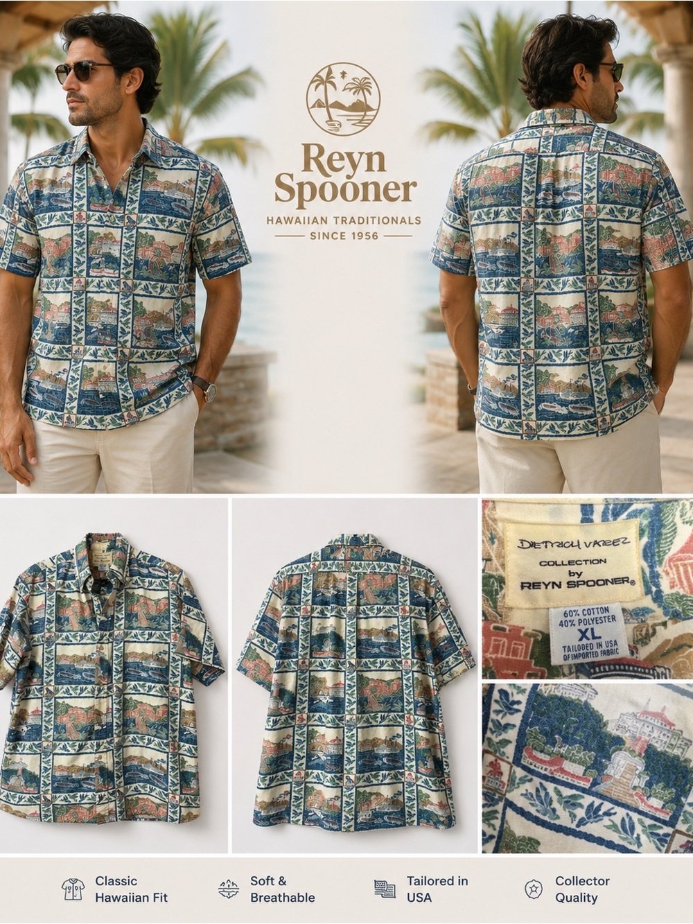 Vintage Reyn Spooner Dietrich Varez Hawaiian Shirt XL Scenic Island Print USA